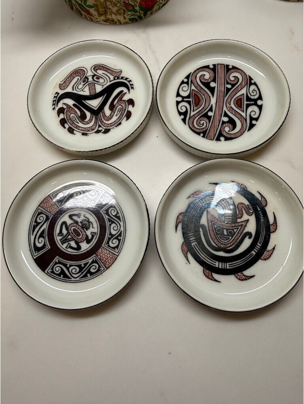 Vtg MCM Panama Ceramic Coasters Set of 4 Era Pre-Colombiana Indios De Panama Box